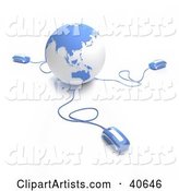 Computer Mice Connected to a Light Blue Globe