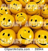 Crowd of Sad, Nervous, Flirty and Happy Yellow Smiley Balls
