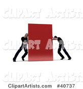 Two Opposing Men Pushing at Opposite Sides of a Red Block
