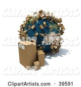 Cardboard Boxes Beside and Popping up Around Planet Earth