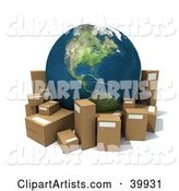 Earth Surrounded by Cardboard Boxes for Shipping