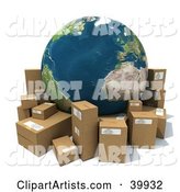 Earth Surrounded by Cardboard Parcels