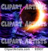 Flare Behind a Planet in Purple Space
