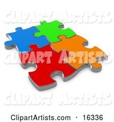 Four Different Colored Puzzle Pieces Connected over a White Background, Symbolizing Interlinking for Seo Website Marketing, Teamwork and Diversity
