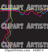 Black Background with Squiggly Pink, Blue and Yellow Waves
