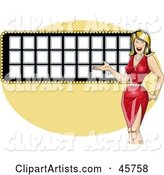 Blond Game Show Co Host Woman Presenting a Puzzle Board