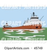 Great Lakes Freighter Ship in Green Waters
