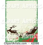 Green, Red and White Reindeer and Santa's Sleigh Christmas Background