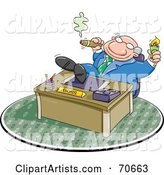 Lazy Boss Smoking a Cigar and Relaxing with His Feet on His Desk