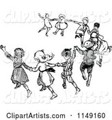 Retro Vintage Black and White Dancing Children