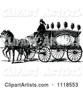 Retro Vintage Black and White Horse Drawn Coach Carriage