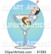 Sexy Brunette Floating on an Olive in a Giant Martini Glass