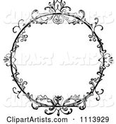 Vintage Black and White Ornate Floral Round Frame