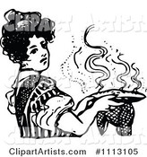 Vintage Black and White Woman Holding a Hot Pie